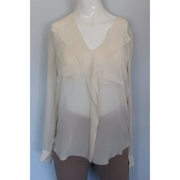 Aritzia T. Babaton Womens Size XXS Ivory Blouse Sheer Silk Shirt Long Sleeve Top - Picture 6 of 11